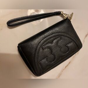 Tory Burch wristlet wallet black soft leather.